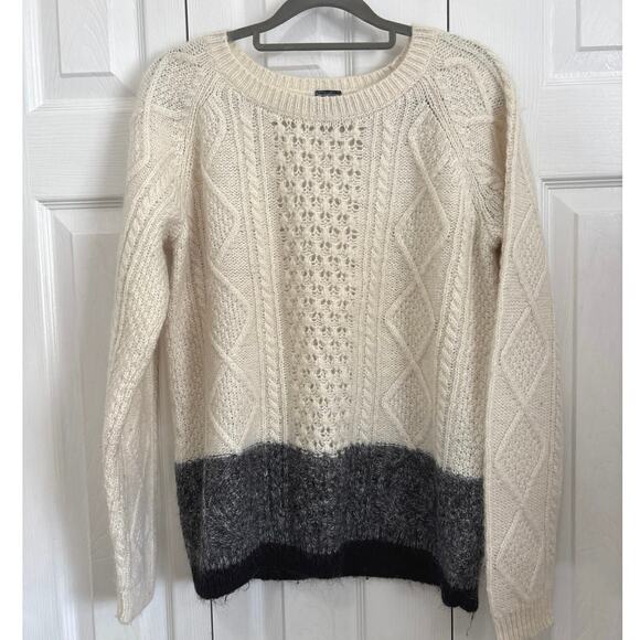 GAP Wool Mohair Blend Fisherman Sweater – Cream & Gray, Size Medium - Picture 1 of 7